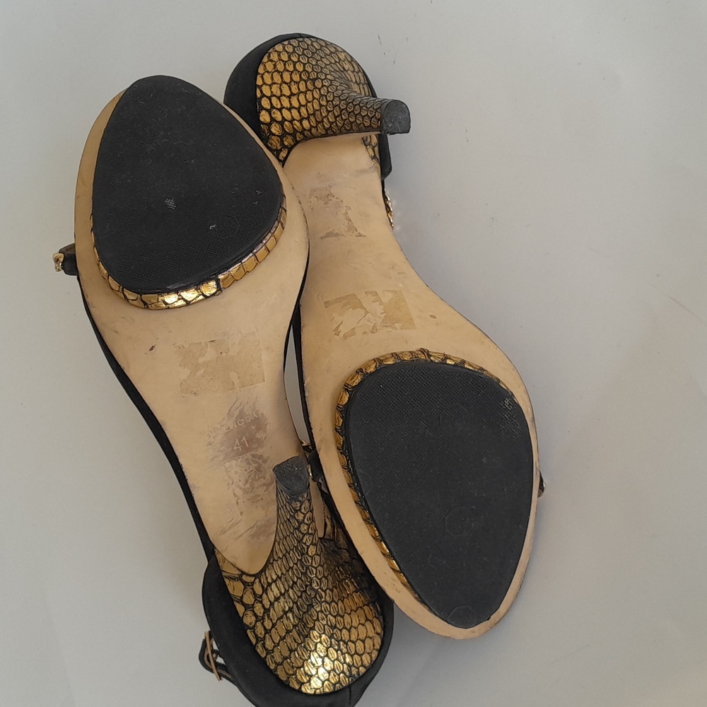 Reiss Chain Strap Heels Black Gold Size 10 - Picture 7 of 12